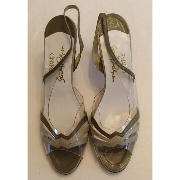 A'mano for Stanley Philipson Shoes - Vintage A'mano for Stanley Philipson Green Peep Toe Sling Back Heels Size 9N